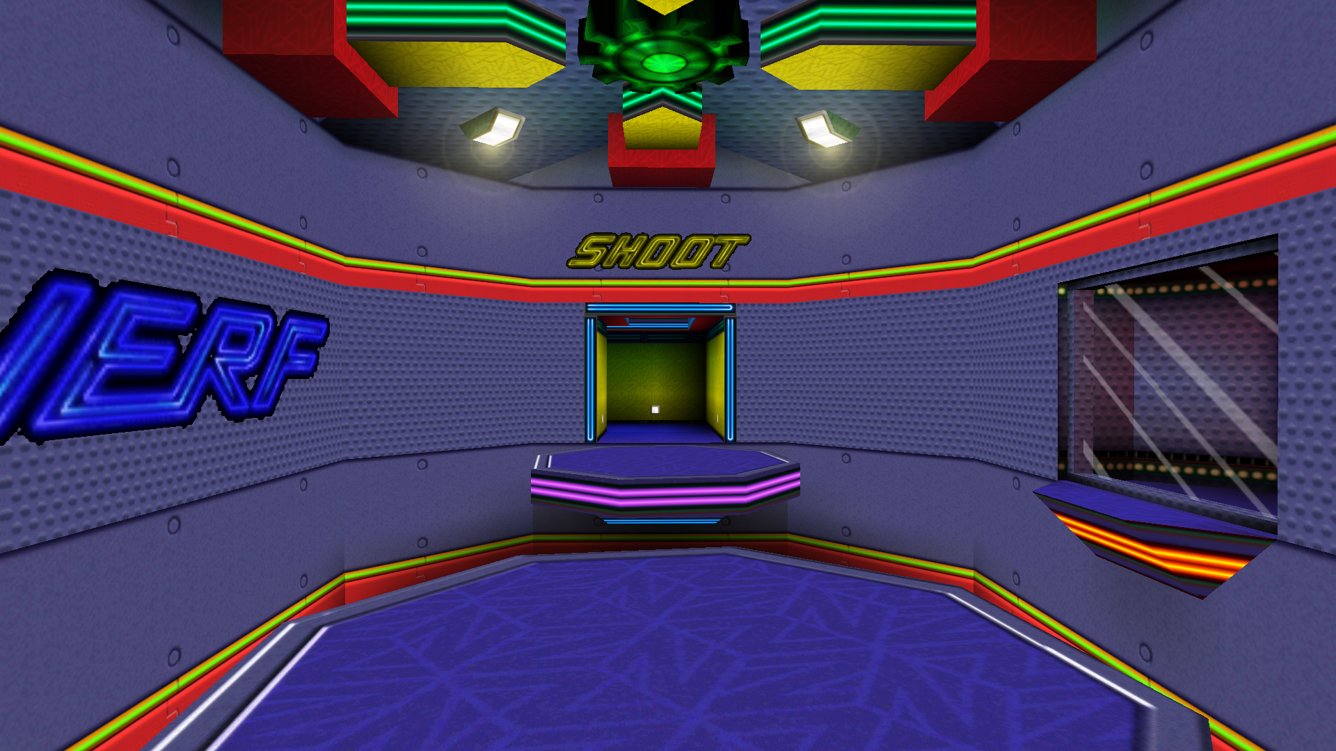 Amateur Gear Target A picture of two rotating platforms in a room with a glass door to the right.